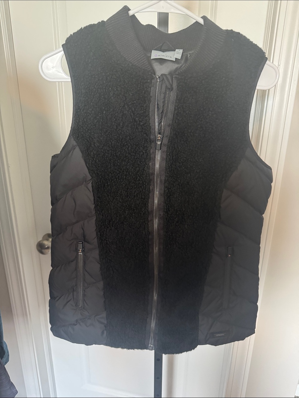 Athleta Black Quilted & Sherpa Mixed-Media Vest